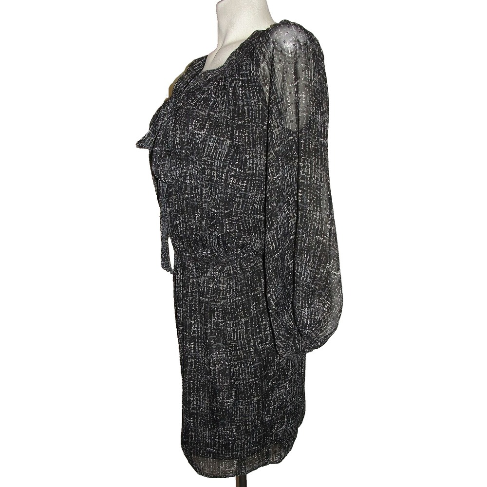 MAX STUDIO Black Silver Sheer Print Long Sleeve Elastic Waist Dress Women's Sz S - Picture 4 of 9